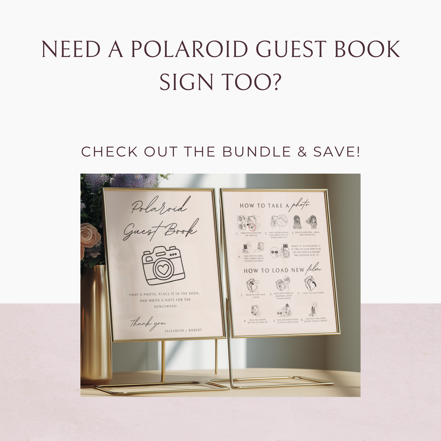 Minimalist Polaroid Guest Book Instructions Sign Template | Customizable & Ready-to-print