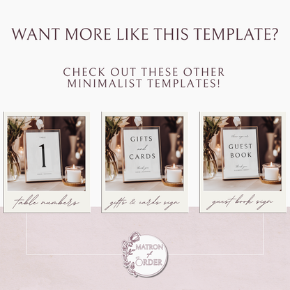 Minimalist Seating Chart Cards Template | Customizable