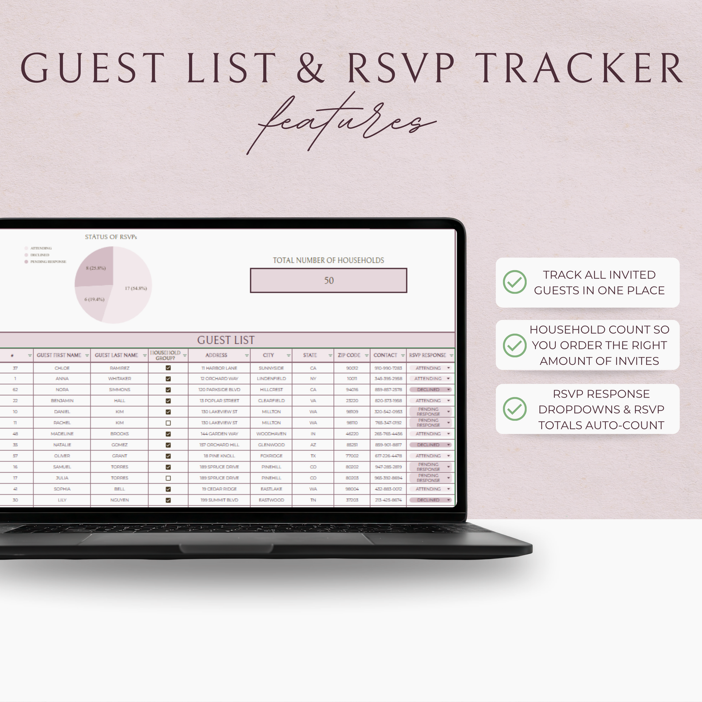 Essential Wedding Planning Spreadsheet - Blush Edition