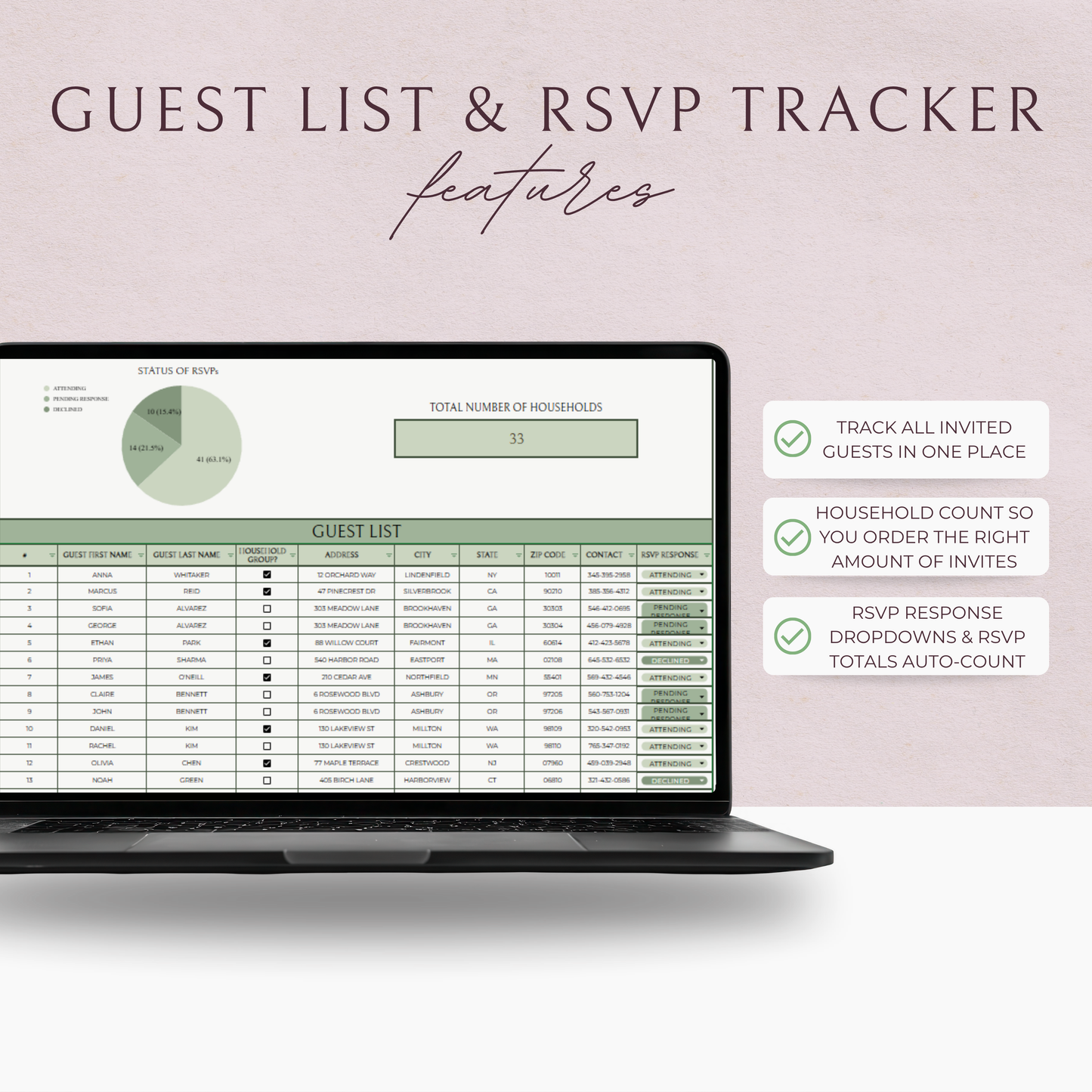 Essential Wedding Planning Spreadsheet - Sage Edition