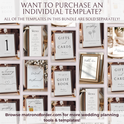 Minimalist Reception Signs Templates Bundle | Customizable + Ready-to-print
