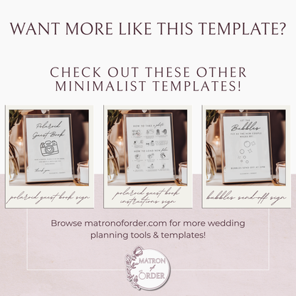 Minimalist Reception Signs Templates Bundle | Customizable + Ready-to-print