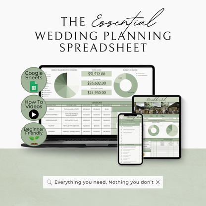 Essential Wedding Planning Spreadsheet - Sage Edition