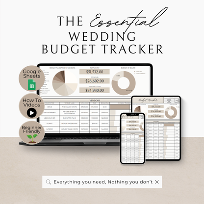 Essential Wedding Budget Tracker Spreadsheet - Neutral Edition