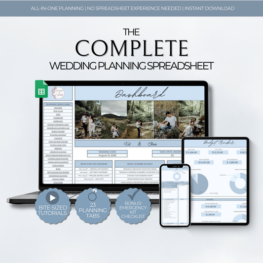 The Complete Wedding Planning Spreadsheet - Something Blue Edition
