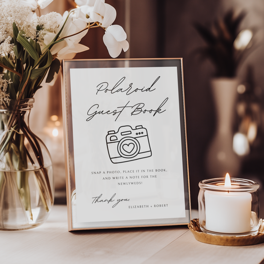 Minimalist Polaroid Guest Book Sign Canva Template | Customizable & Ready-to-print