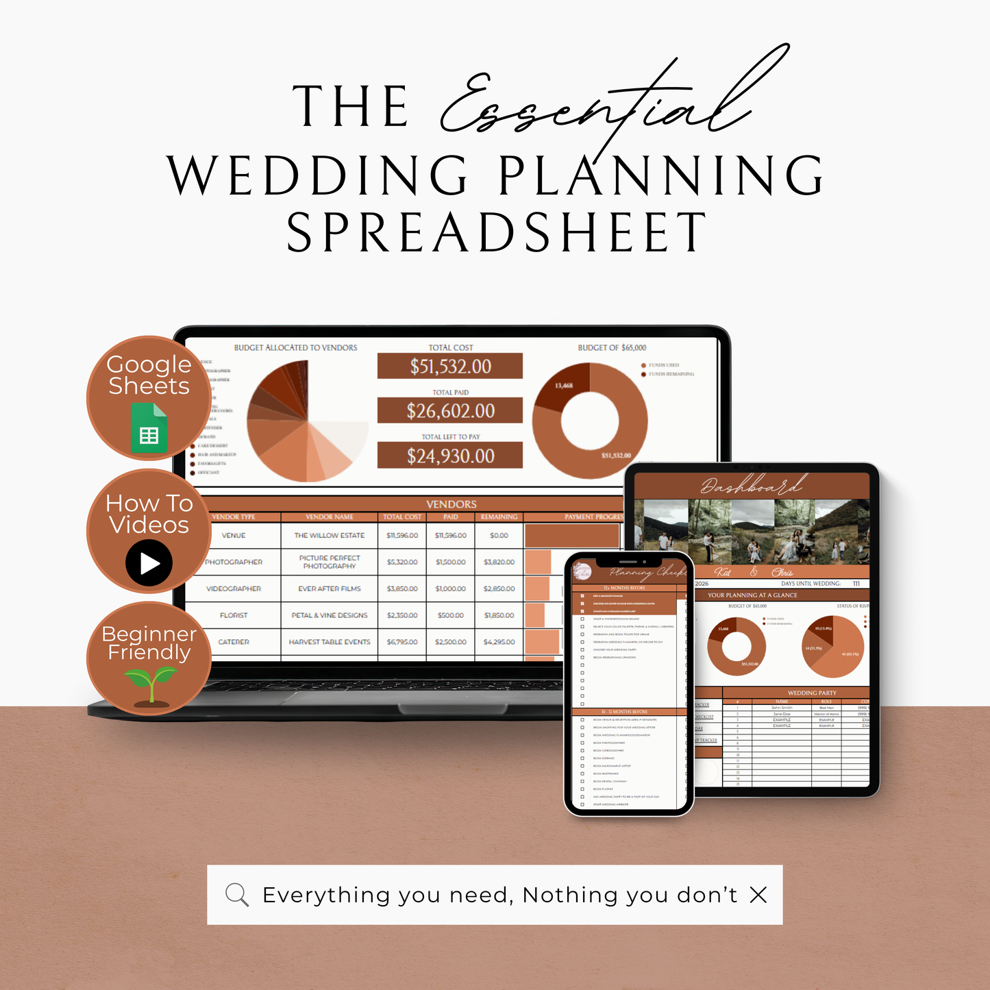 Essential Wedding Planning Spreadsheet - Terracotta Edition