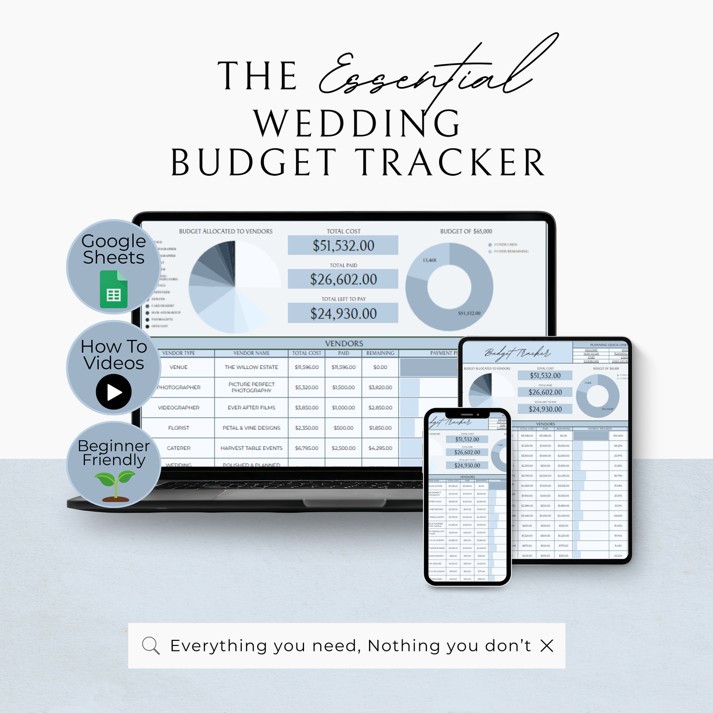 Essential Wedding Budget Tracker Spreadsheet - Something Blue Edition