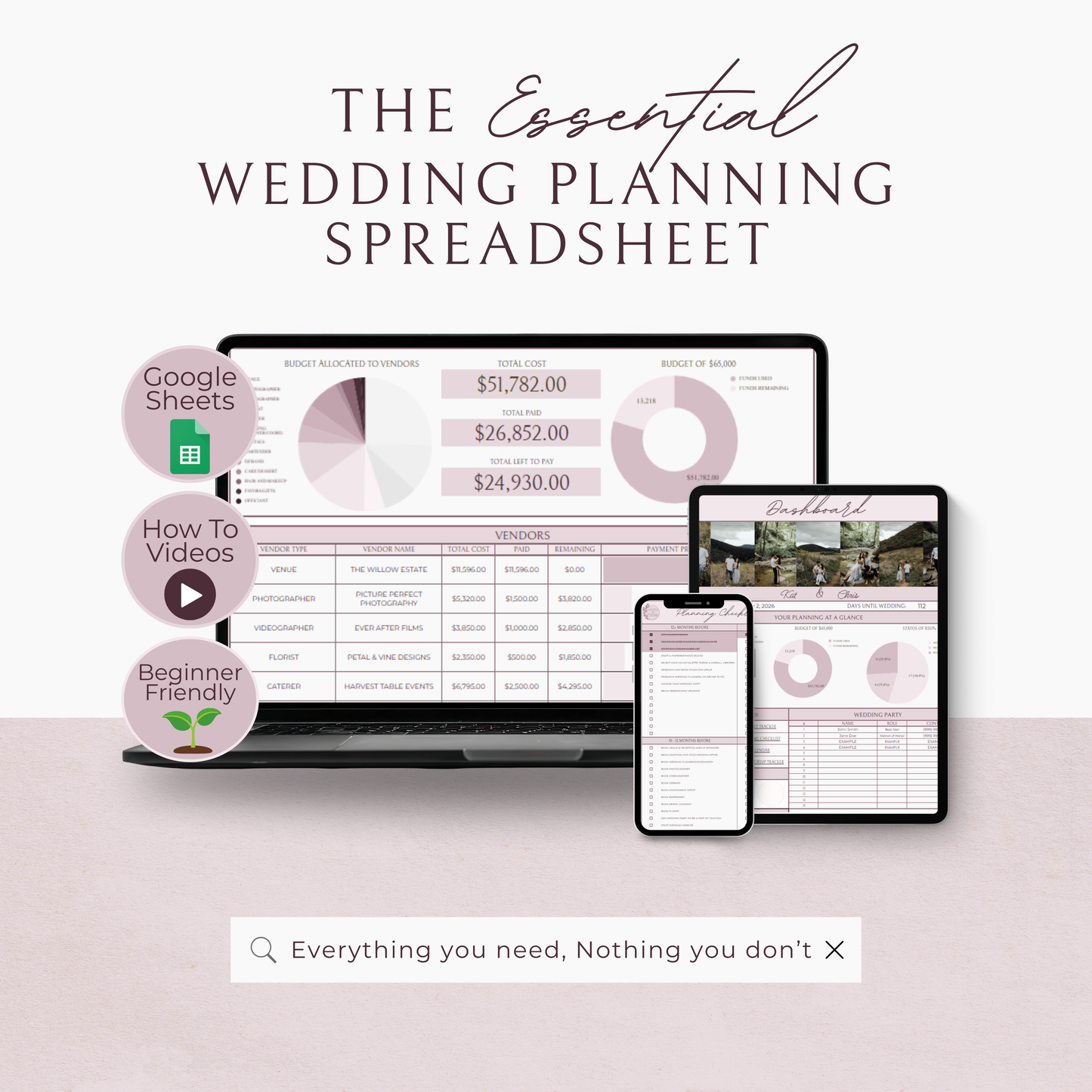 Essential Wedding Planning Spreadsheet - Blush Edition