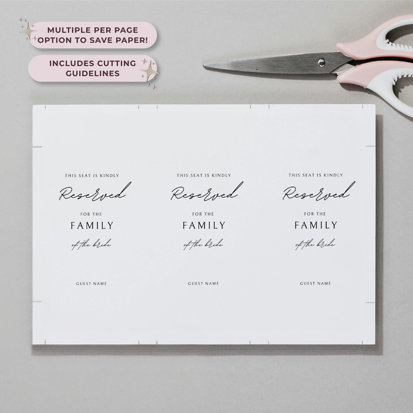 Minimalist Wedding Reserved Seating Tag Template | Customizable
