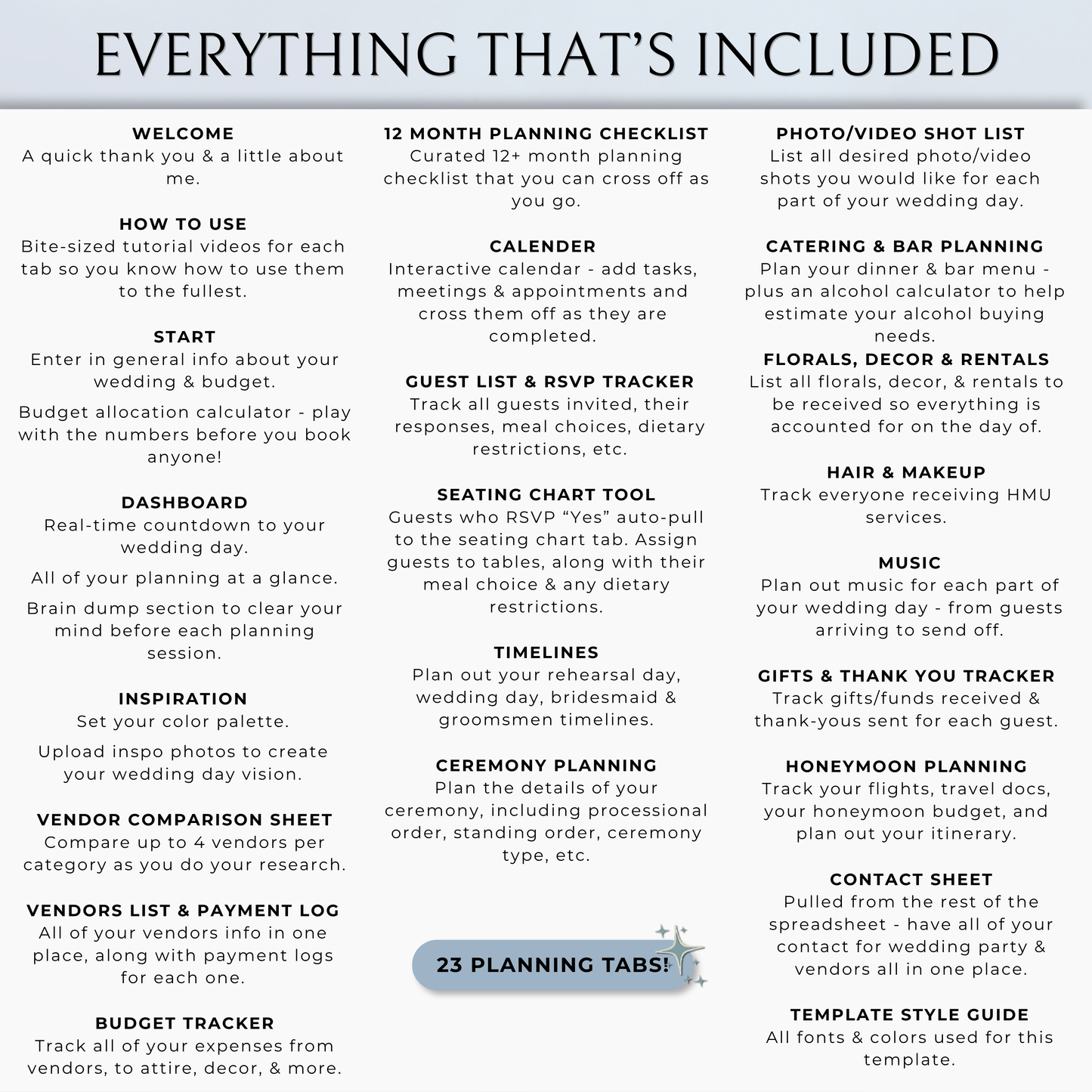 The Complete Wedding Planning Spreadsheet - Something Blue Edition