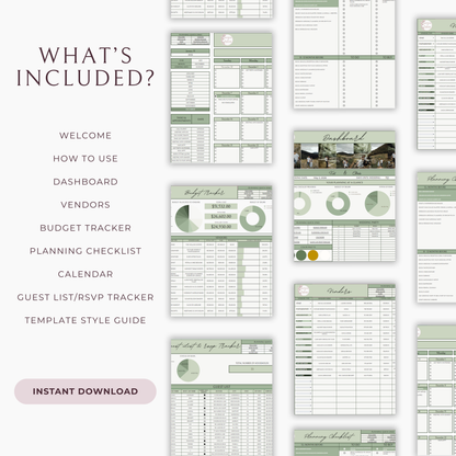 Essential Wedding Planning Spreadsheet - Sage Edition