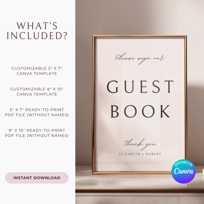 Minimalist Guest Book Sign Template | Customizable & Ready-to-print