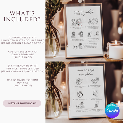 Minimalist Polaroid Guest Book Instructions Sign Template | Customizable & Ready-to-print