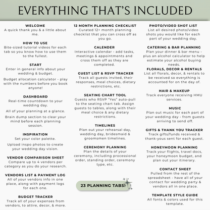 The Complete Wedding Planning Spreadsheet - Sage Edition