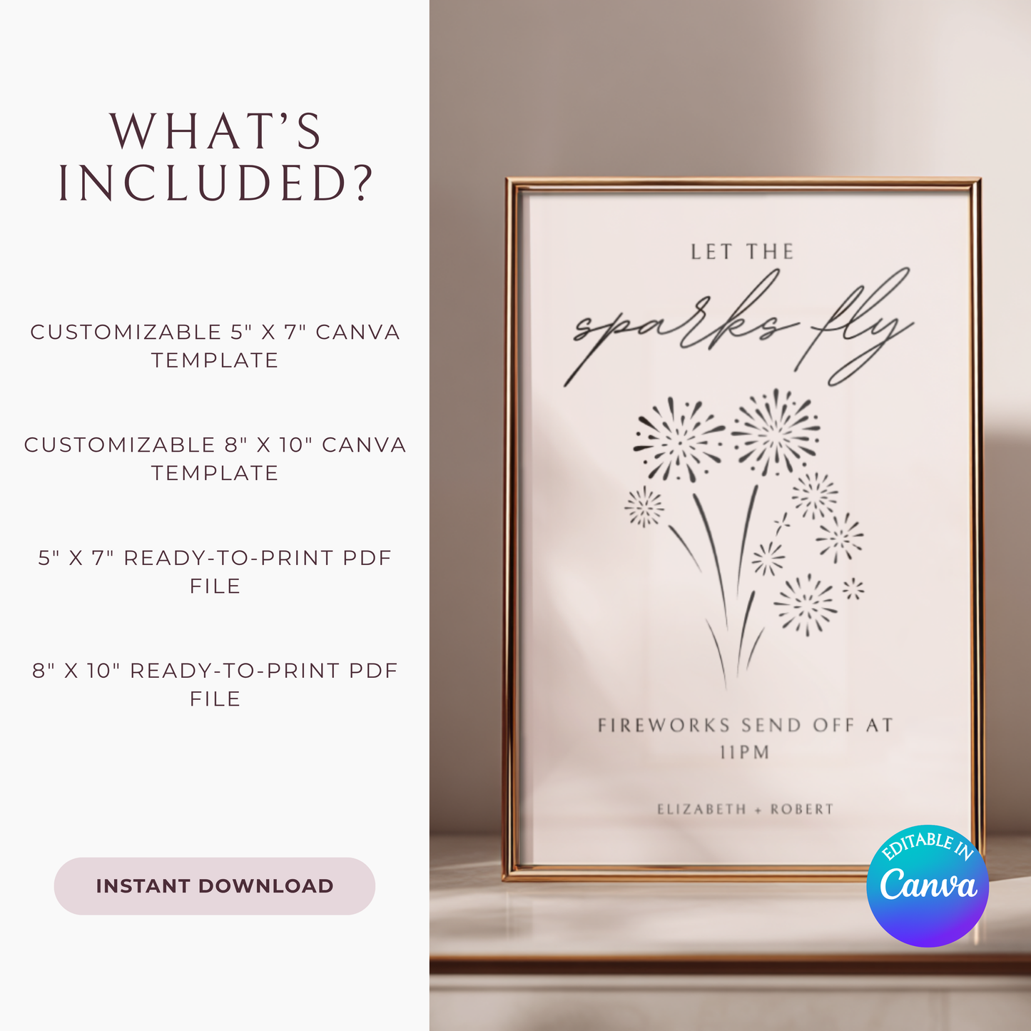 Minimalist Fireworks Send Off Sign Template | Customizable & Ready-to-print