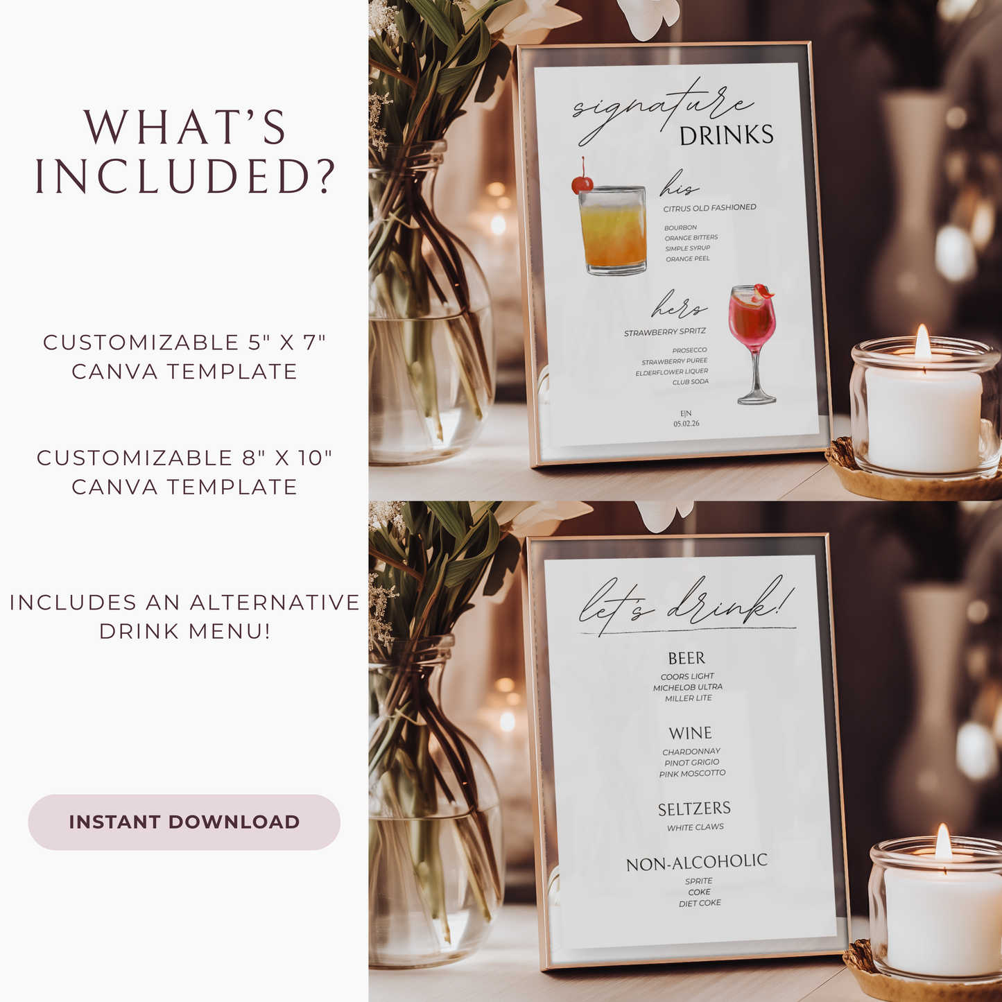 Minimalist Bar Menu Sign Template | Customizable