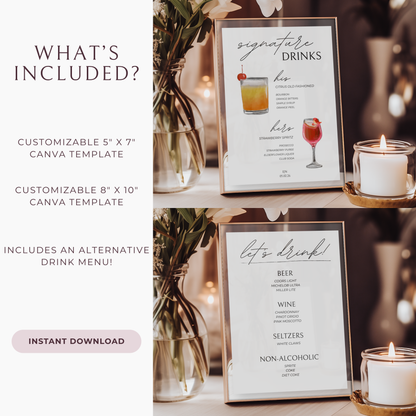 Minimalist Bar Menu Sign Template | Customizable
