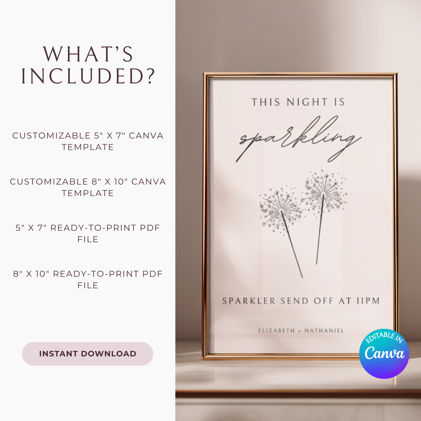Minimalist Sparkler Send Off Sign Template | Customizable & Ready-to-print