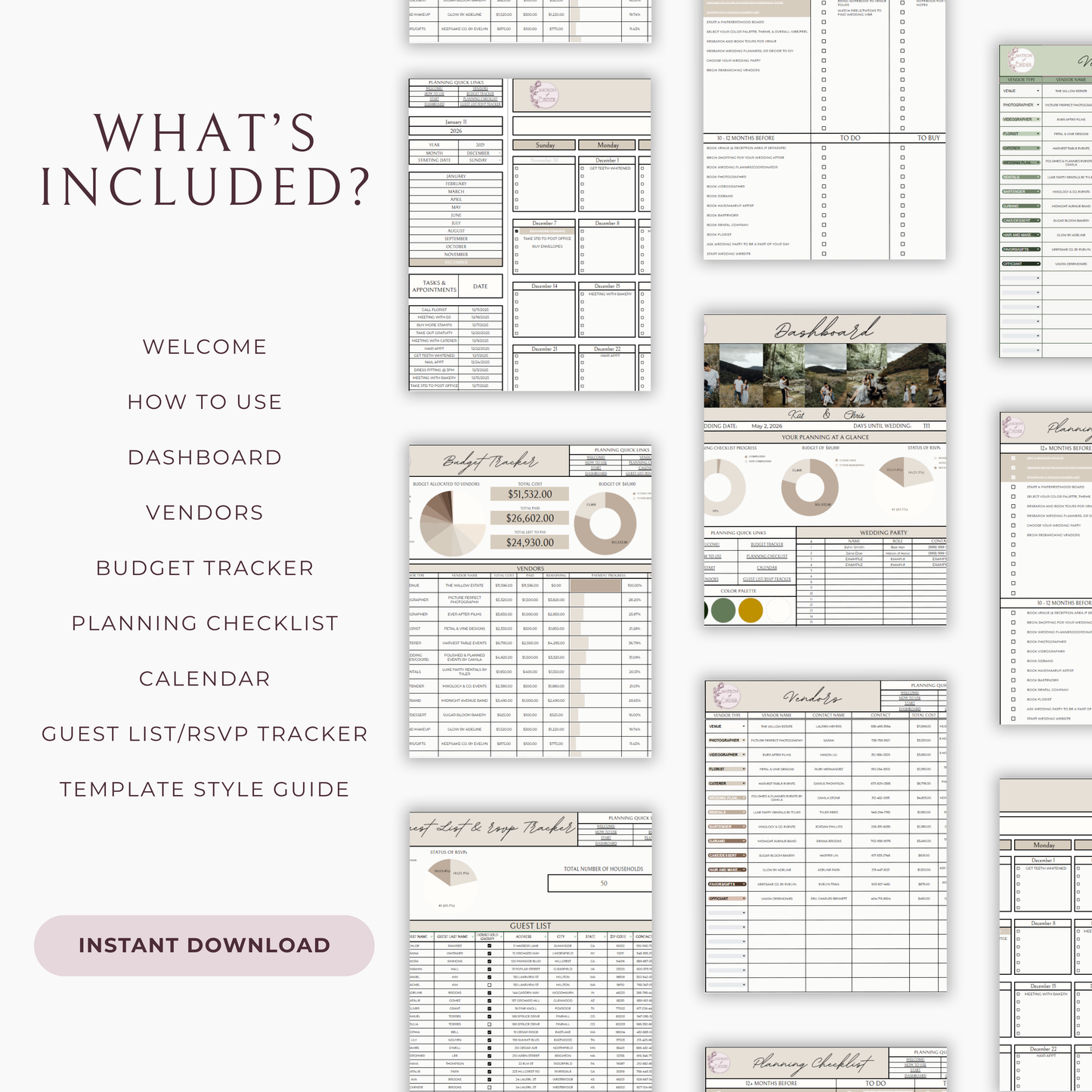 Essential Wedding Planning Spreadsheet - Neutral Edition