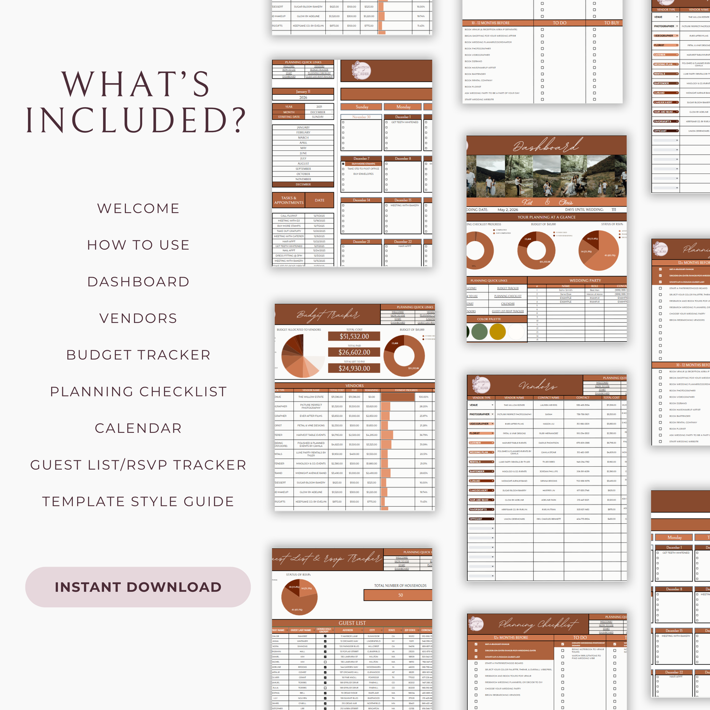 Essential Wedding Planning Spreadsheet - Terracotta Edition