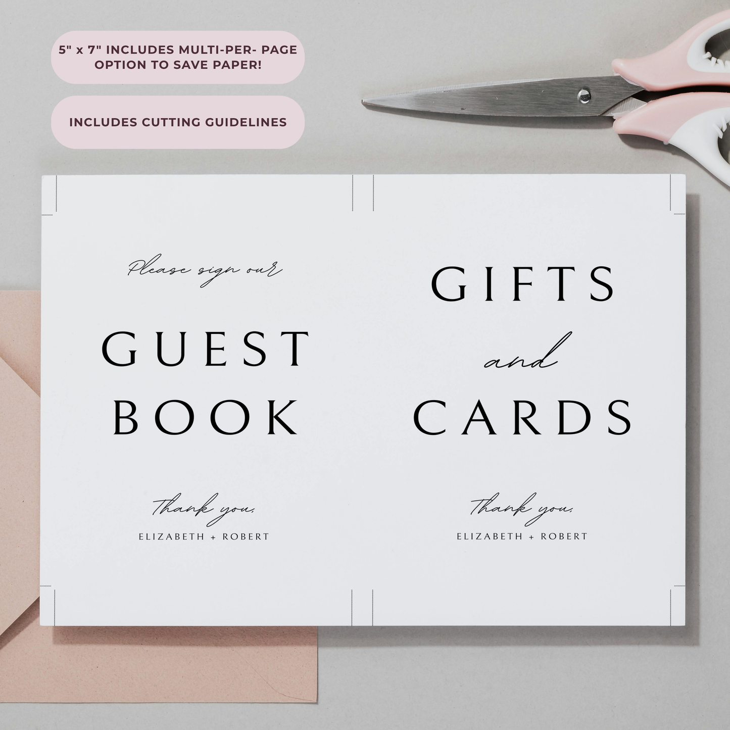 Minimalist Guest Book and Gifts & Cards Sign Template Bundle | Customizable & Ready-to-print
