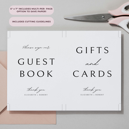 Minimalist Guest Book and Gifts & Cards Sign Template Bundle | Customizable & Ready-to-print