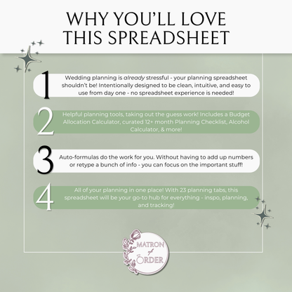 The Complete Wedding Planning Spreadsheet - Sage Edition