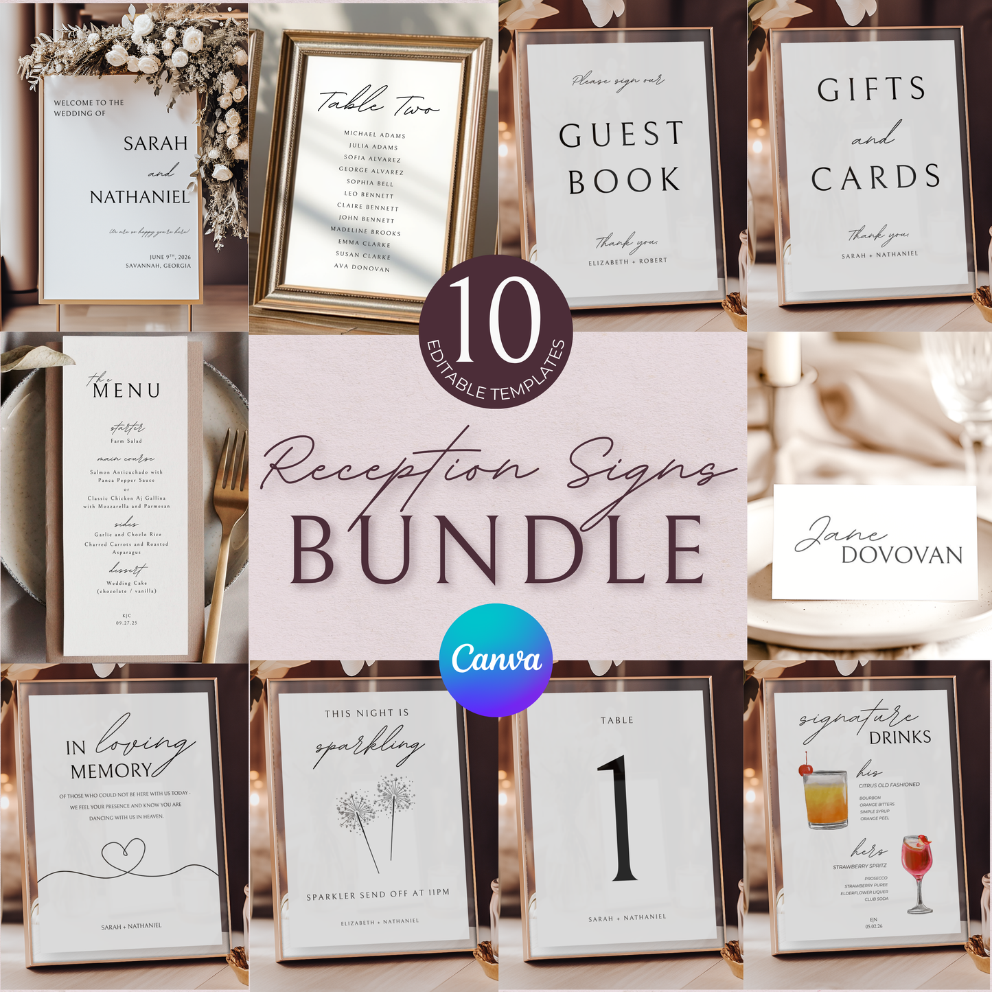 Minimalist Reception Signs Templates Bundle | Customizable + Ready-to-print