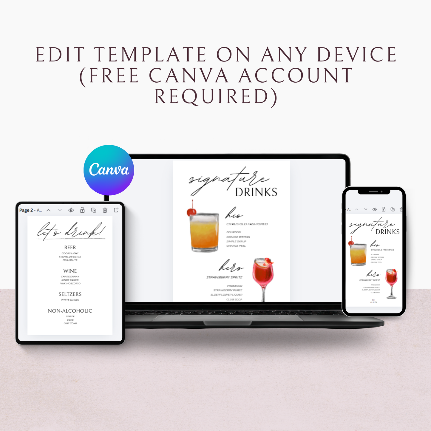 Minimalist Bar Menu Sign Template | Customizable