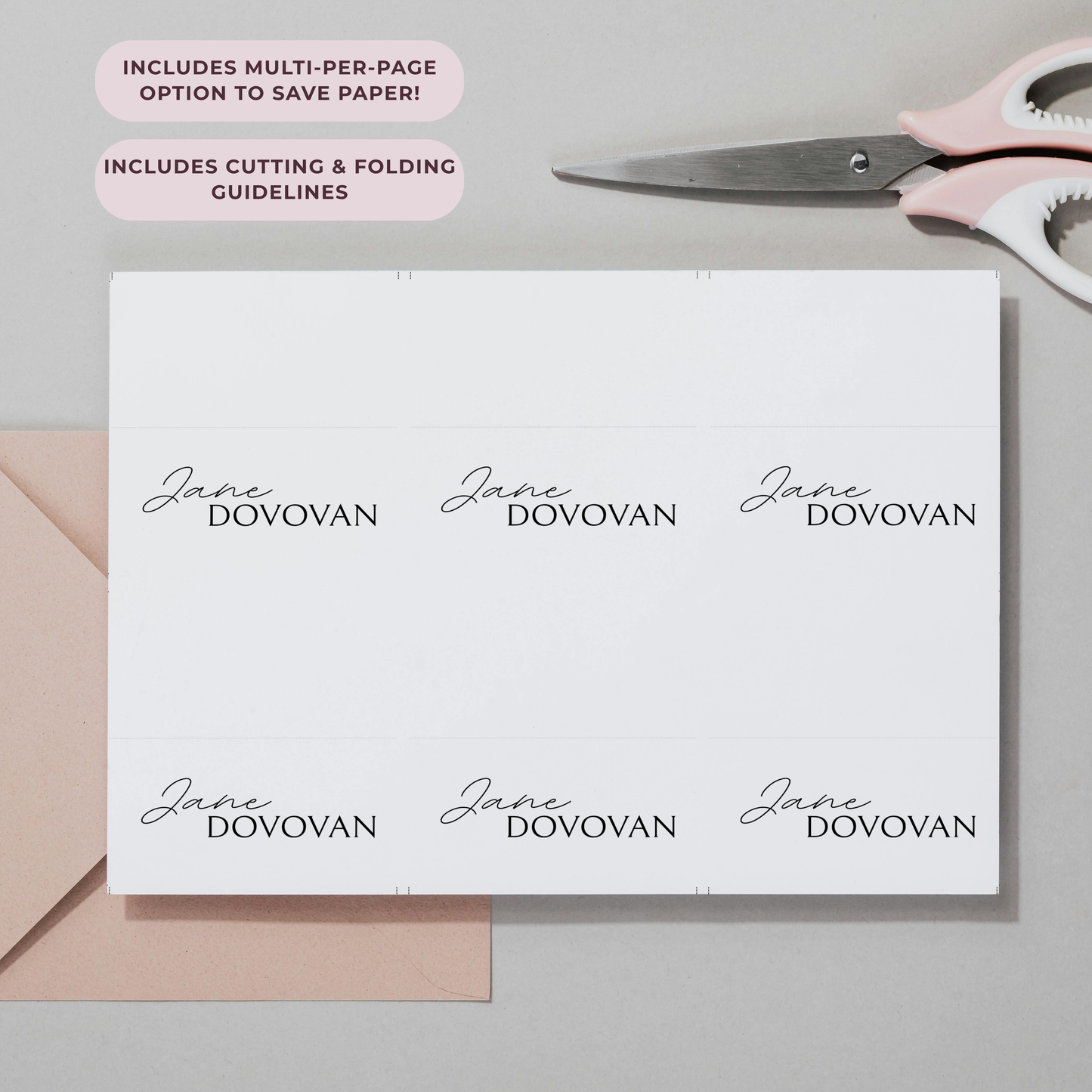 Minimalist Folded Reception Place Cards Template | Customizable
