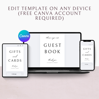 Minimalist Guest Book and Gifts & Cards Sign Template Bundle | Customizable & Ready-to-print