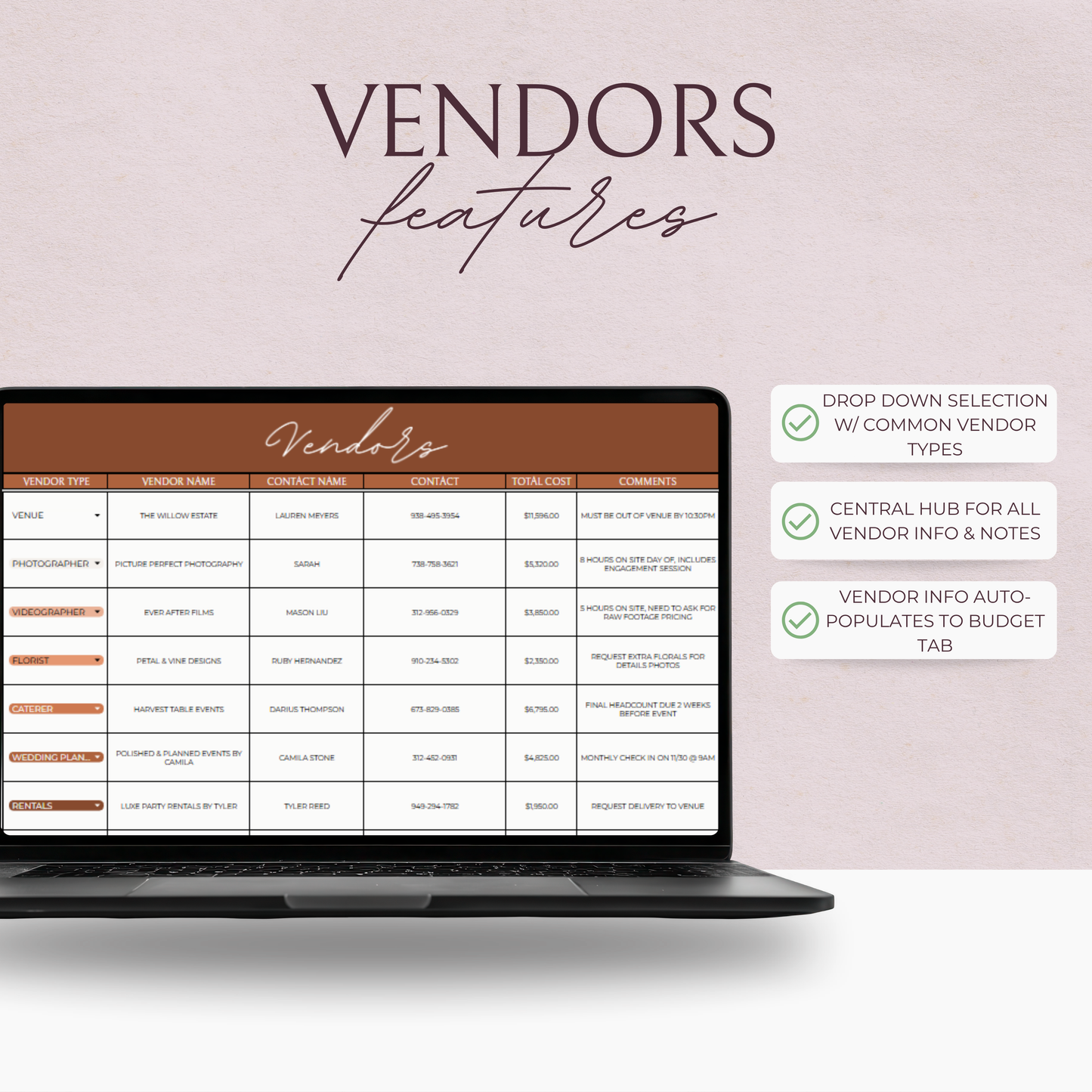 Essential Wedding Planning Spreadsheet - Terracotta Edition