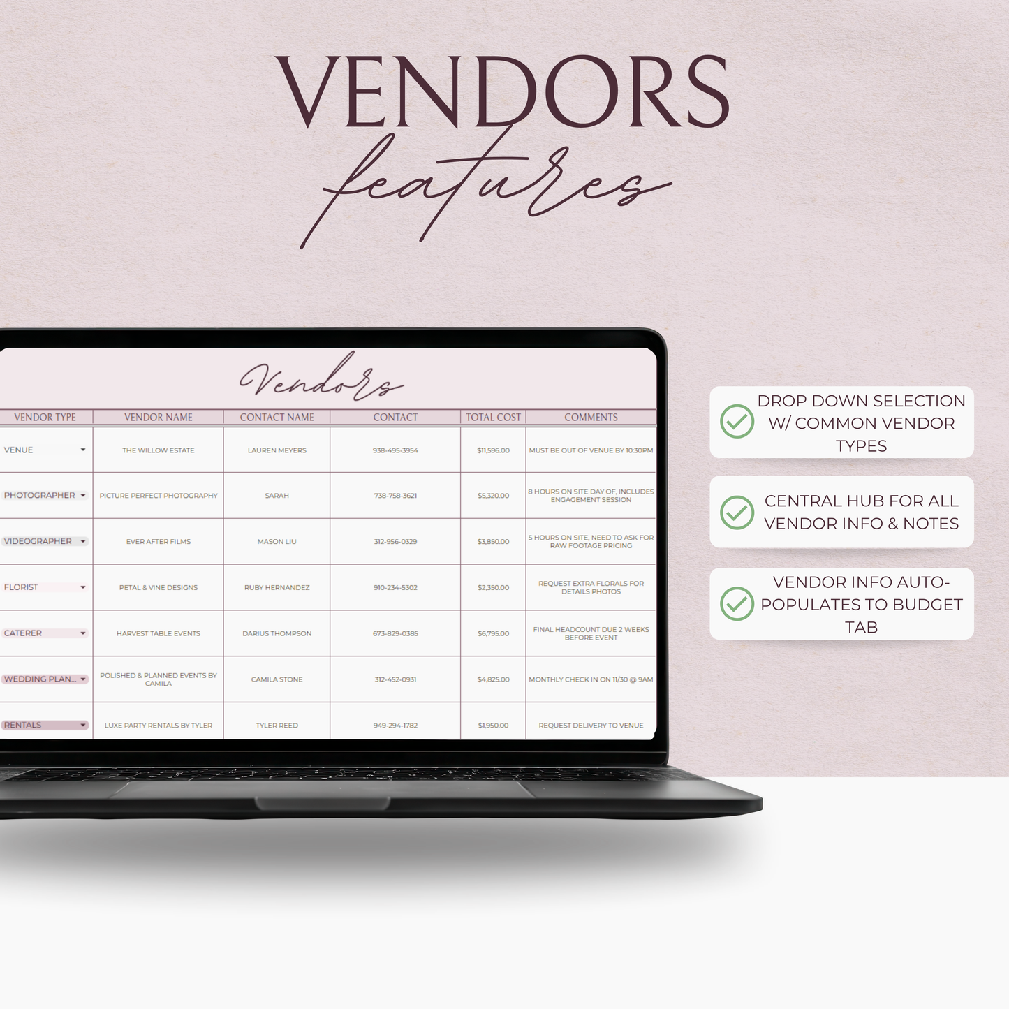 Essential Wedding Budget Tracker Spreadsheet - Blush Edition