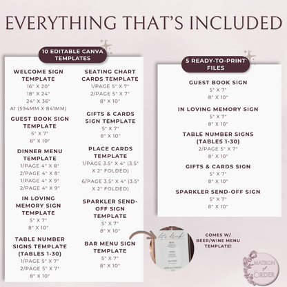 Minimalist Reception Signs Templates Bundle | Customizable + Ready-to-print