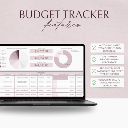 Essential Wedding Budget Tracker Spreadsheet - Blush Edition