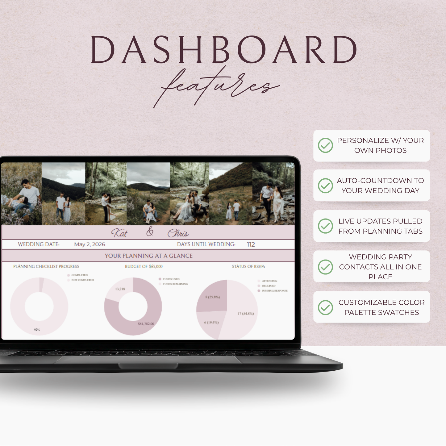 Essential Wedding Planning Spreadsheet - Blush Edition