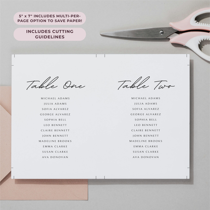Minimalist Seating Chart Cards Template | Customizable
