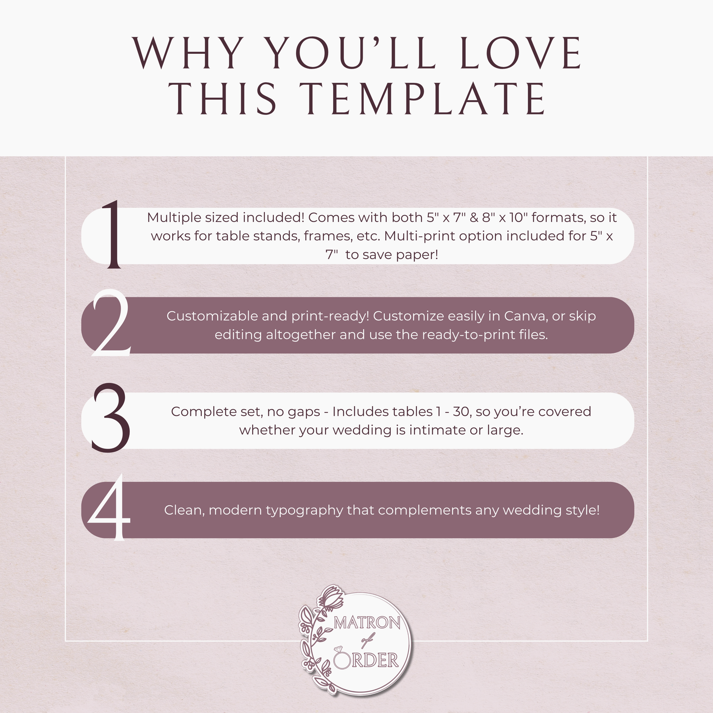 Minimalist Table Number Signs Template | Set of 30 | Customizable & Ready-to-print