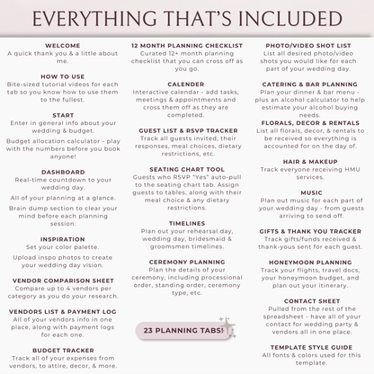 The Complete Wedding Planning Spreadsheet - Blush Edition