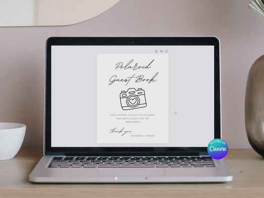 Modèle de lot livre d'or et panneaux d'instructions minimalistes Polaroid | Personnalisable et prêt à imprimer